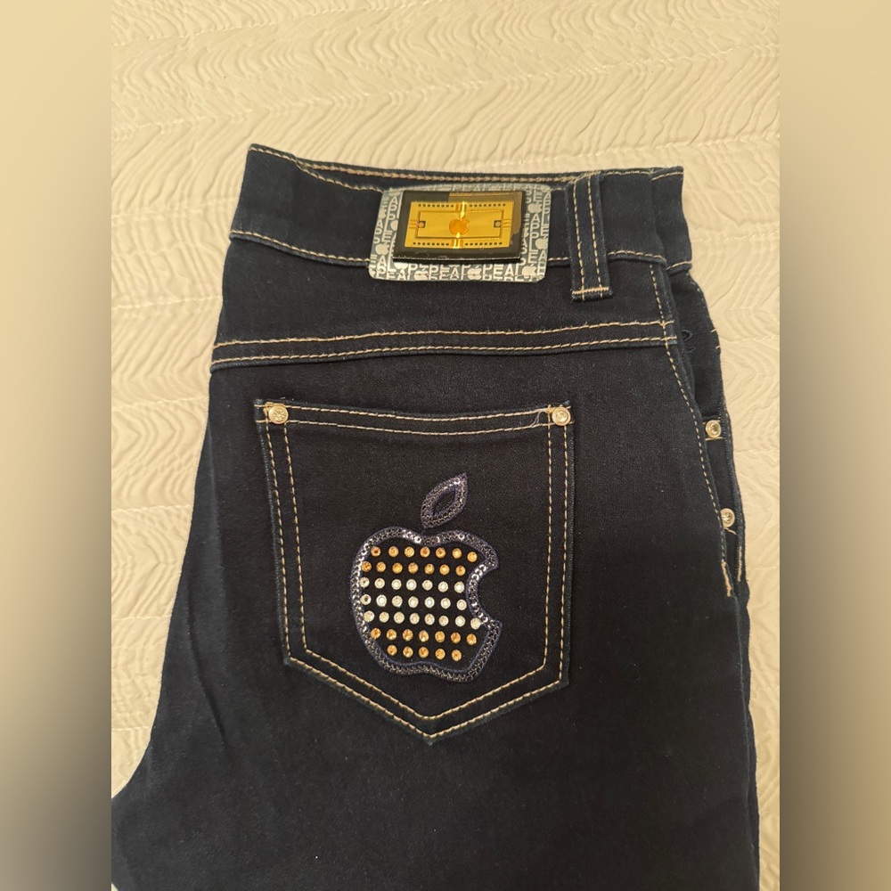 Apple Bottoms Black Jeans with Gold & Silver Studded Apple